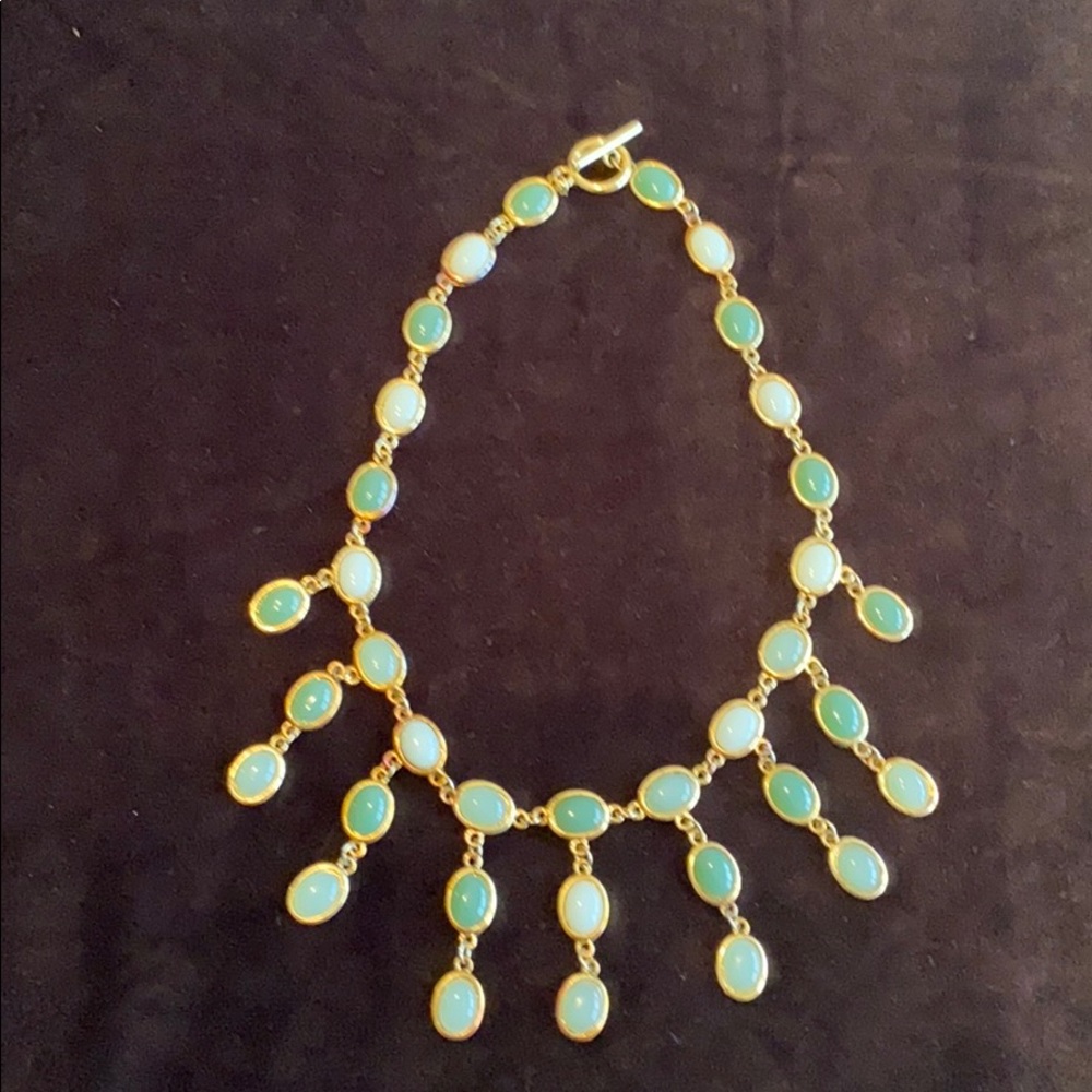 Anthropologie Jade and White Stone Gold Necklace